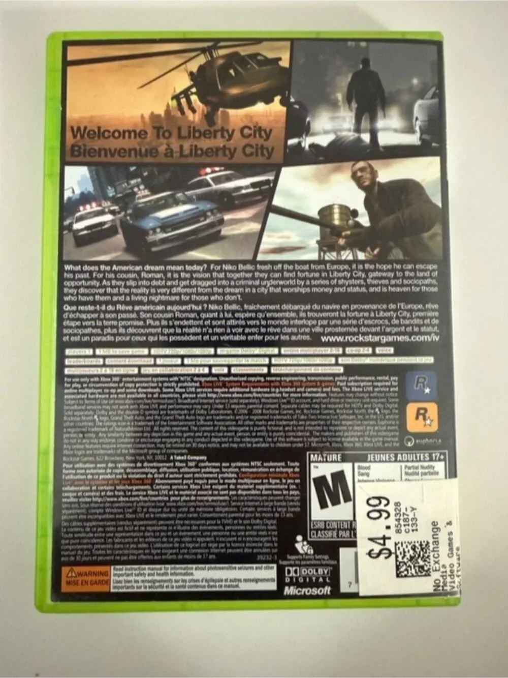 Grand Theft Auto IV Xbox 360 Game Complete w/ Case & Disc